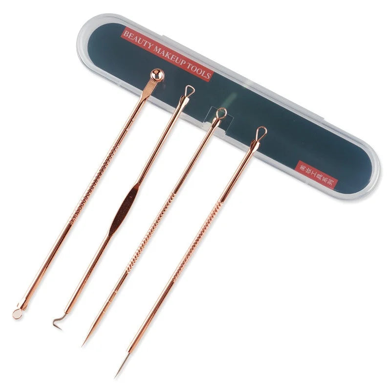 Kit 4 de Ferramentas de Beleza Extrator de Acne Removedor de Cravo Espinha