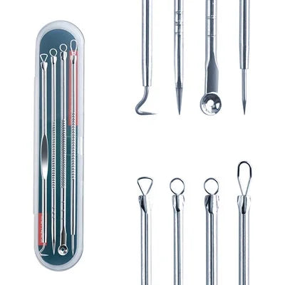 Kit 4 de Ferramentas de Beleza Extrator de Acne Removedor de Cravo Espinha